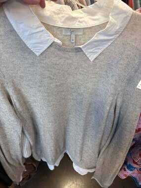 Joie Grey Knit 2-in-1 Layered Look Collared Sweater